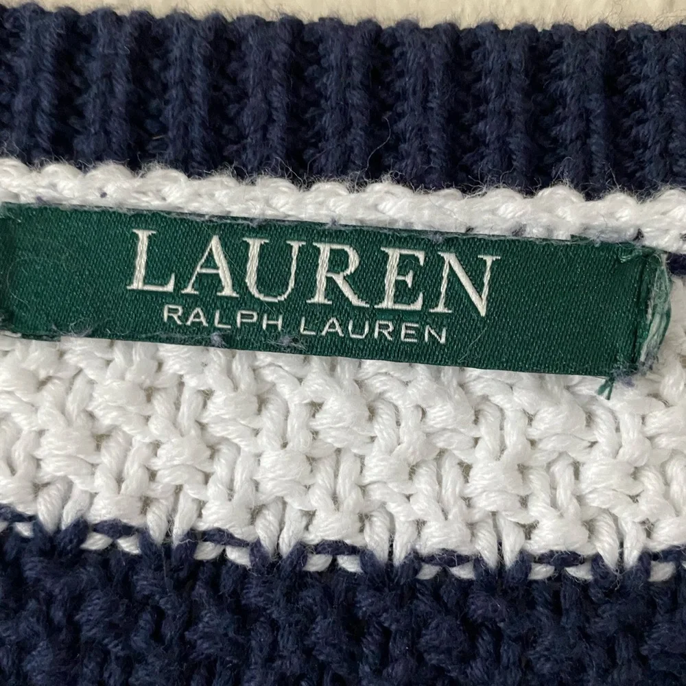 Ralph Lauren Women’s Navy&White Striped VNeck Relaxed LongSleeve Sweater Medium - Picture 3 of 16